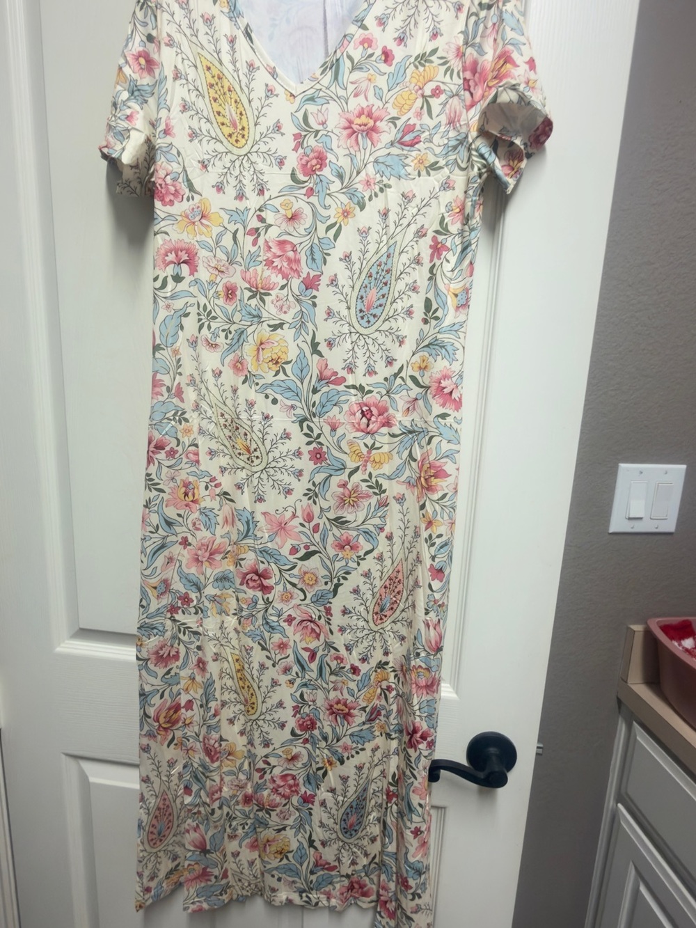 Floral Paisley Cream V-Neck Women's Dress